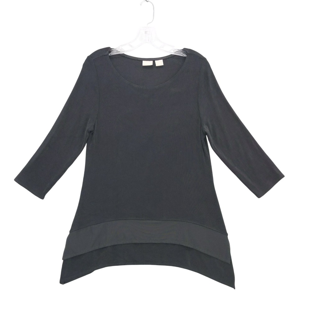 Chicos Travelers Layered Tunic Top 3/4‎ Sleeve Black Size 0 S